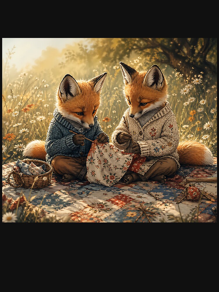 Fox Cub Quilting Bee - Whimsical Cottagecore by bapupa