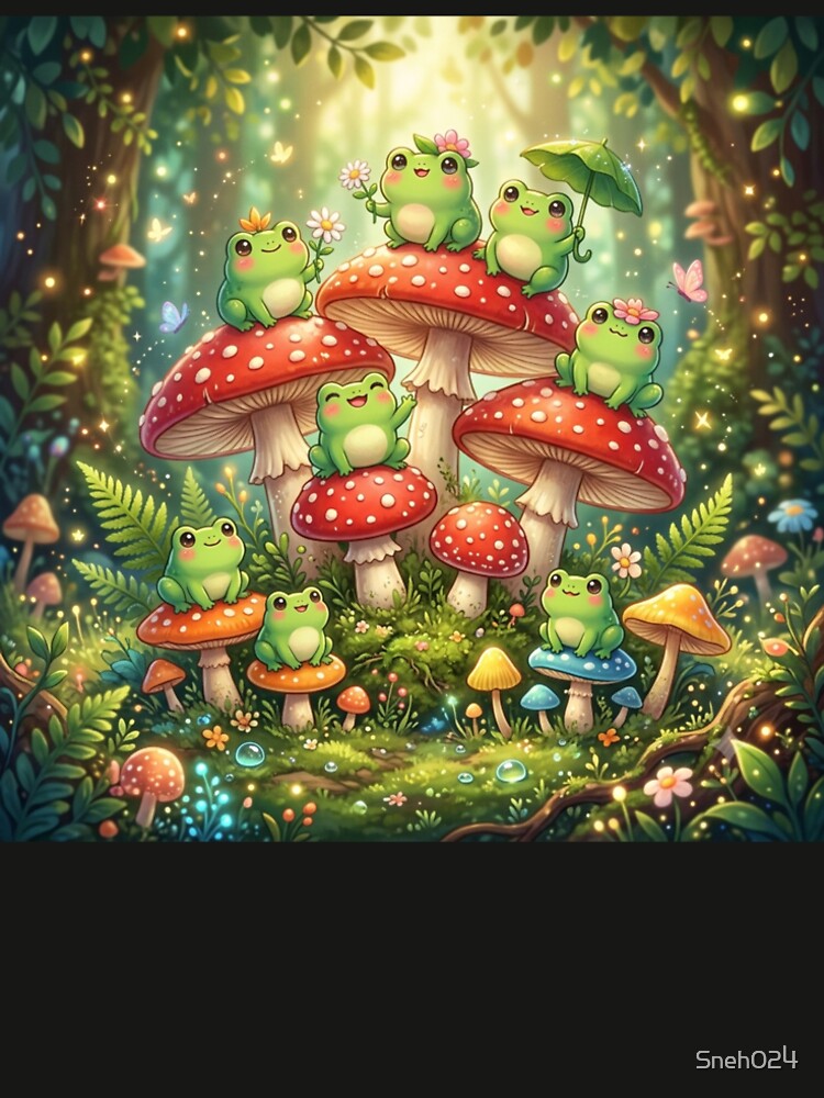 Cute Frogs on Magical Mushrooms by Sneh024