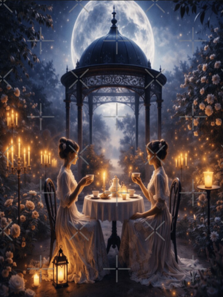 Moonlight Rose Garden - Enchanted Fairytale Picnic Art by ArtFreshStudio