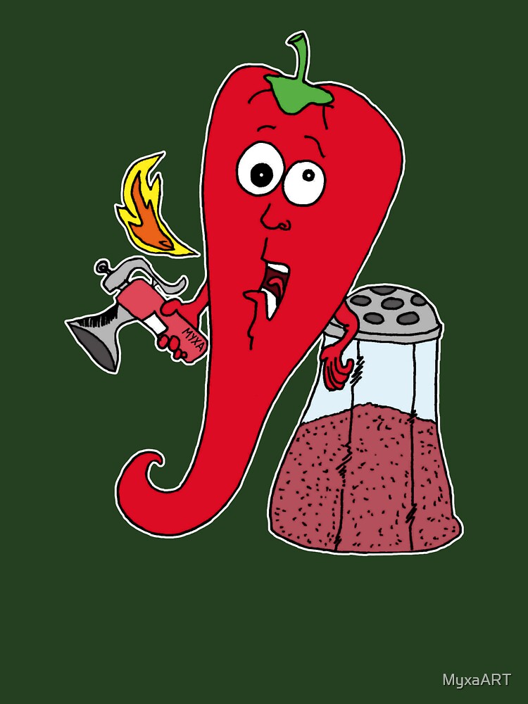 Funny Chili Pepper Spicy Hot Food Pun Extinguisher Meme by MyxaART