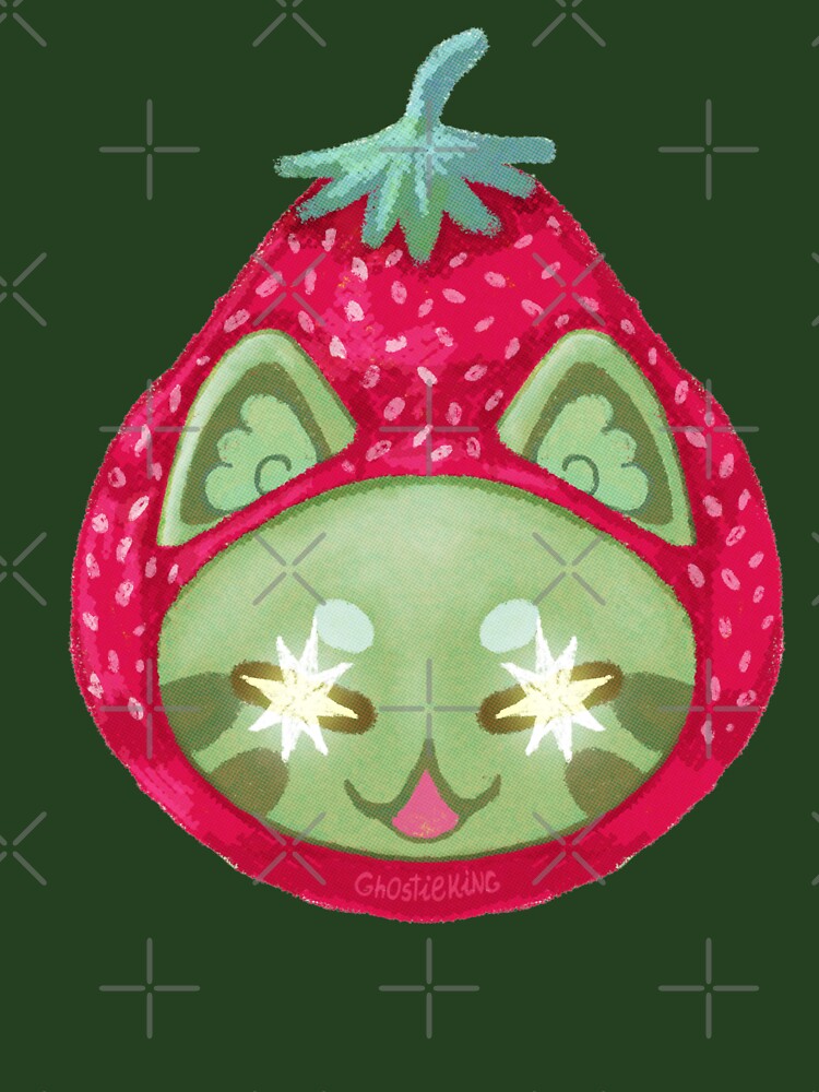 Strawberry Matcha Cat Art Print | Kawaii Fruit Cat Illustration | Green Cat Wall Art by ghostieking