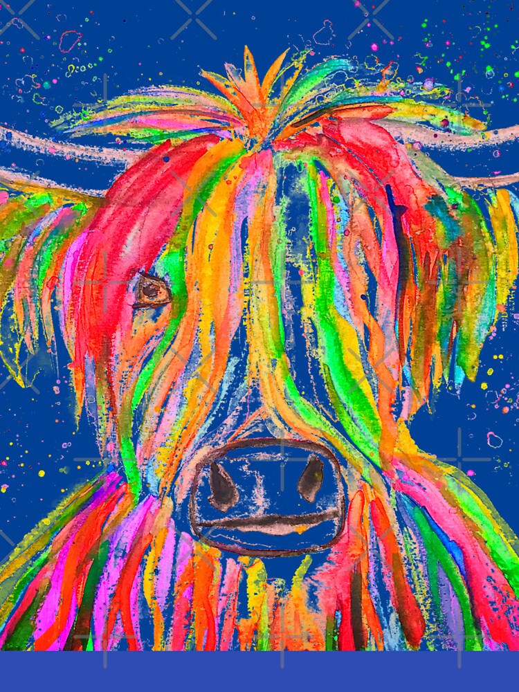Highland Cow Watercolor painting blue by Monika Howarth
