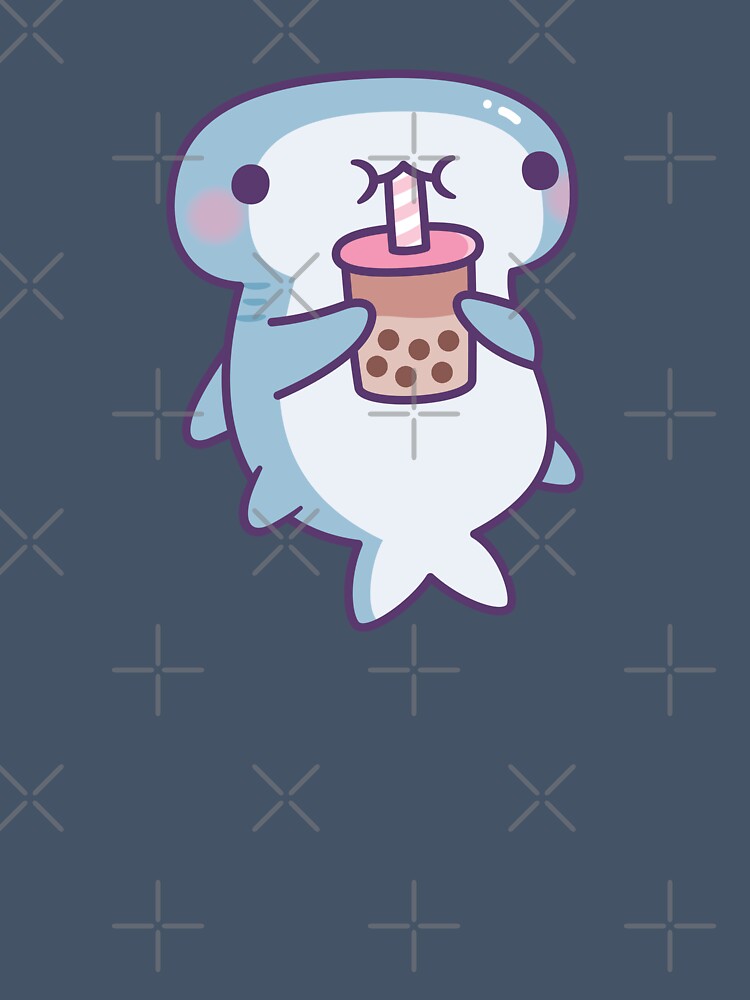 Cute Hammerhead Shark Drinking Boba Tea by rustydoodle