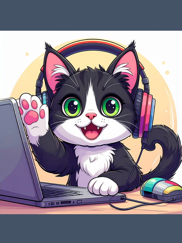 Cute Black Cat Working from Home on Laptop Remote Worker Sticker by OksArtStudio