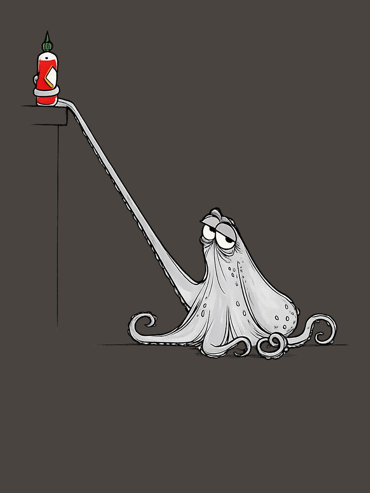 Funny Octopus Reaching for Hot Sauce - Relatable Spicy Food Lover Art by myforestfog