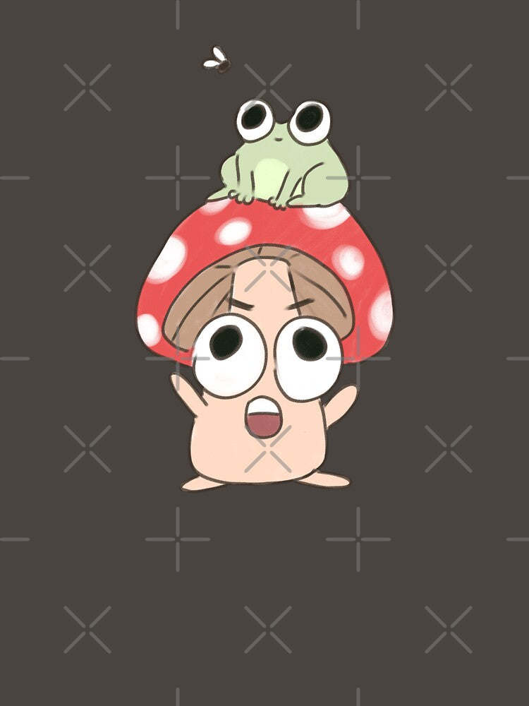 Cute cartoon mushroom with a frog on its head by Yarafantasyart