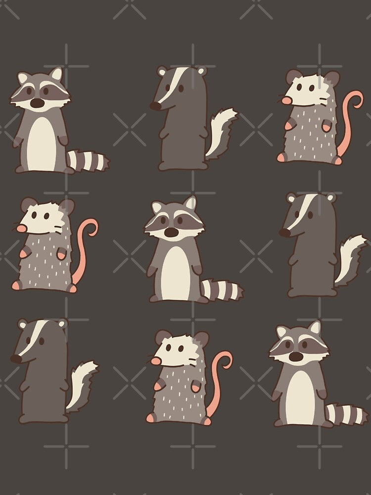 raccoon, opossum & skunk woodland friends #2 by Claudia McQuilkin