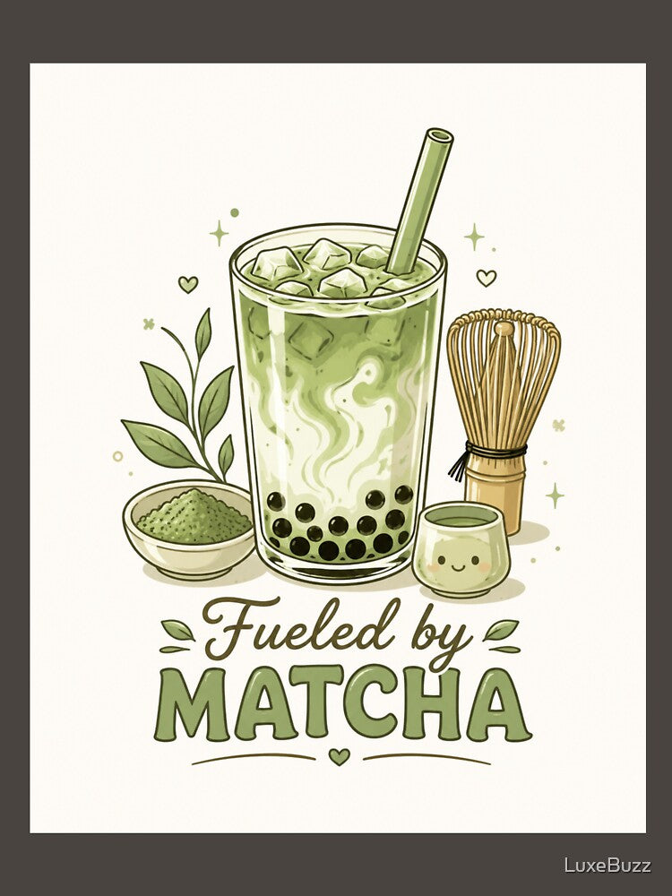 Fueled by Matcha Minimalist Aesthetic | Cute Iced Matcha Latte Line Art | Pastel Coffee & Tea Lover Design by LuxeBuzz