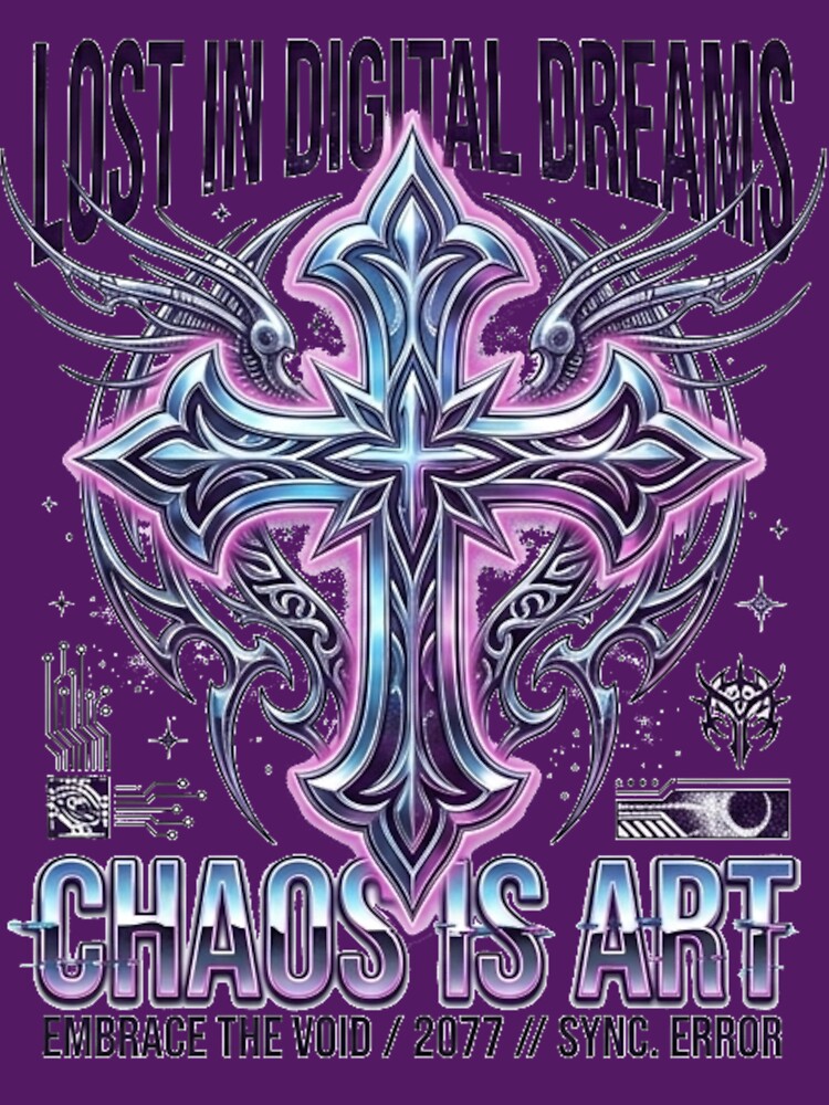 Cyber Y2K Chrome Tribal Cross Design by sb123535