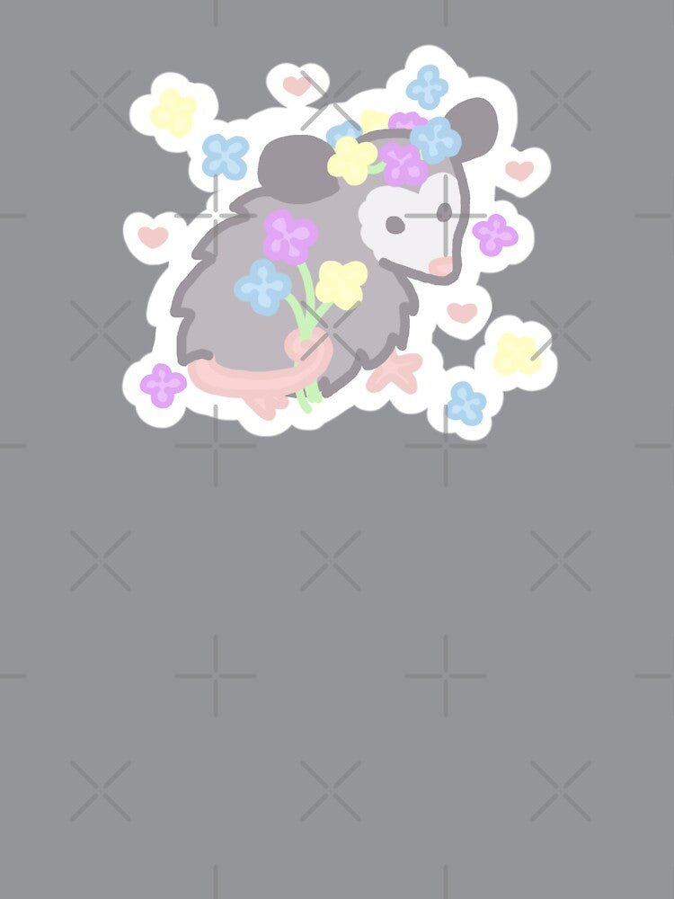 opossum baby with flower crown and bouquet by Lindsey Sheets