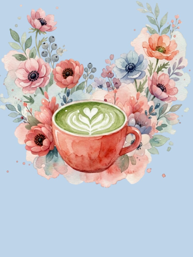 Watercolor Florals & Matcha Latte teacup by SunnyBatch