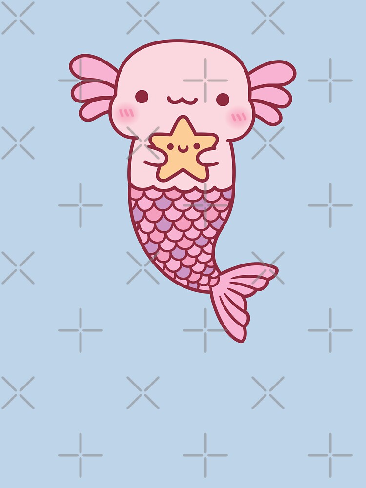 Cute Axolotl Mermaid Holding Starfish by rustydoodle