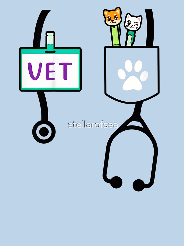 Veterinarian Vet Tech Pocket Design With Cute Cat Dog Stethoscope Art by stellarofsea
