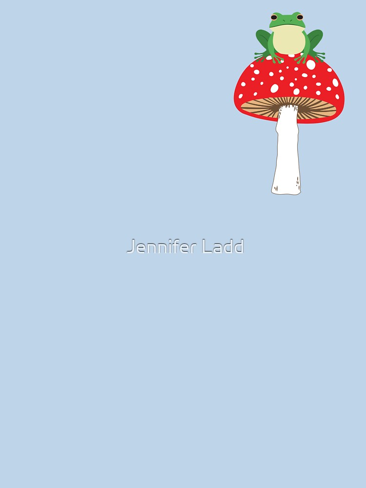 Frogs on mushrooms on aqua blue by Jennifer Ladd