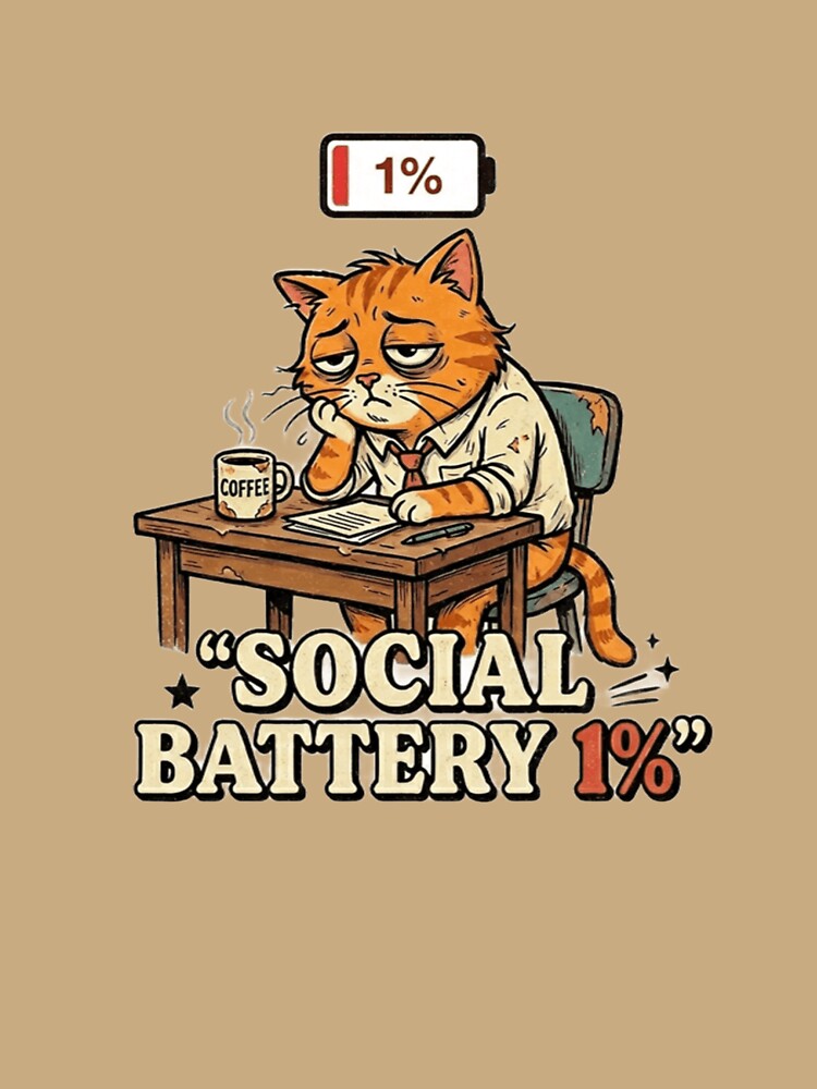 Social Battery 1% Cat – Funny Introvert Office Humor by Dada-arts