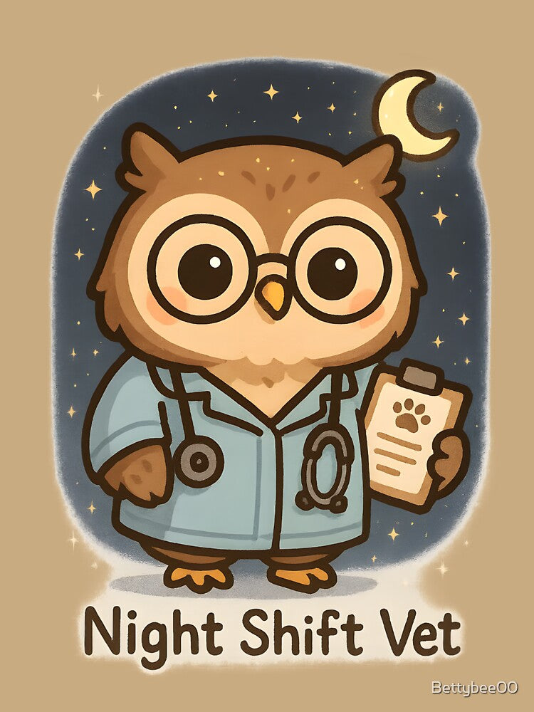 Night Shift Vet – Owl Veterinarian Design by Bettybee00
