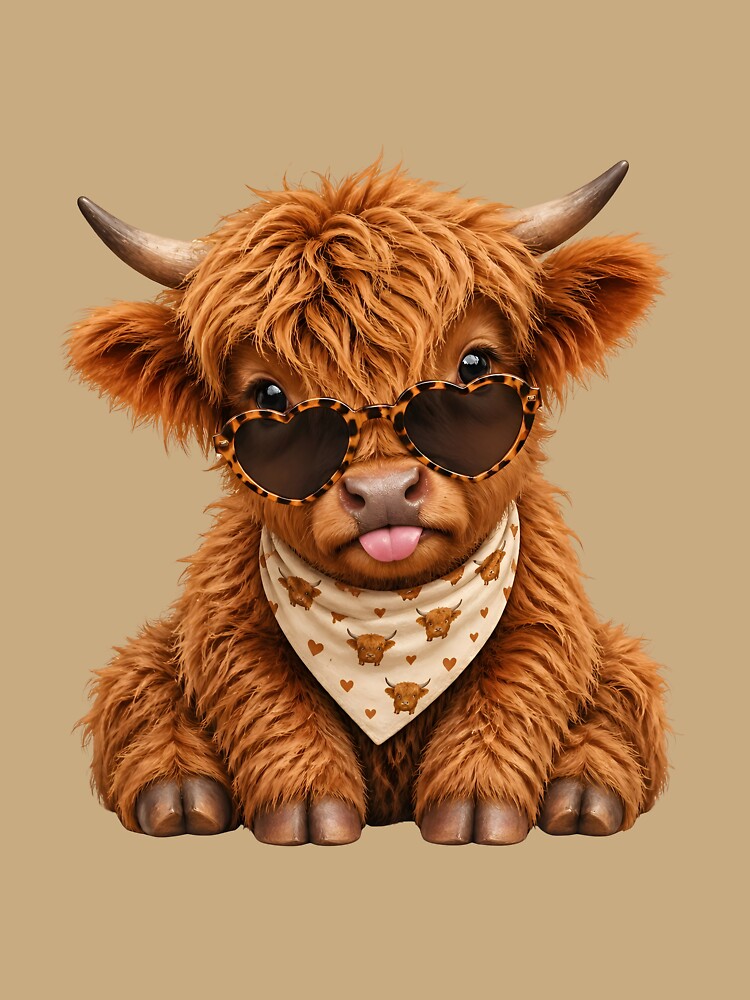 Cheeky Highland Cow in Heart-Shaped Sunglasses by 247GiftsbyTina