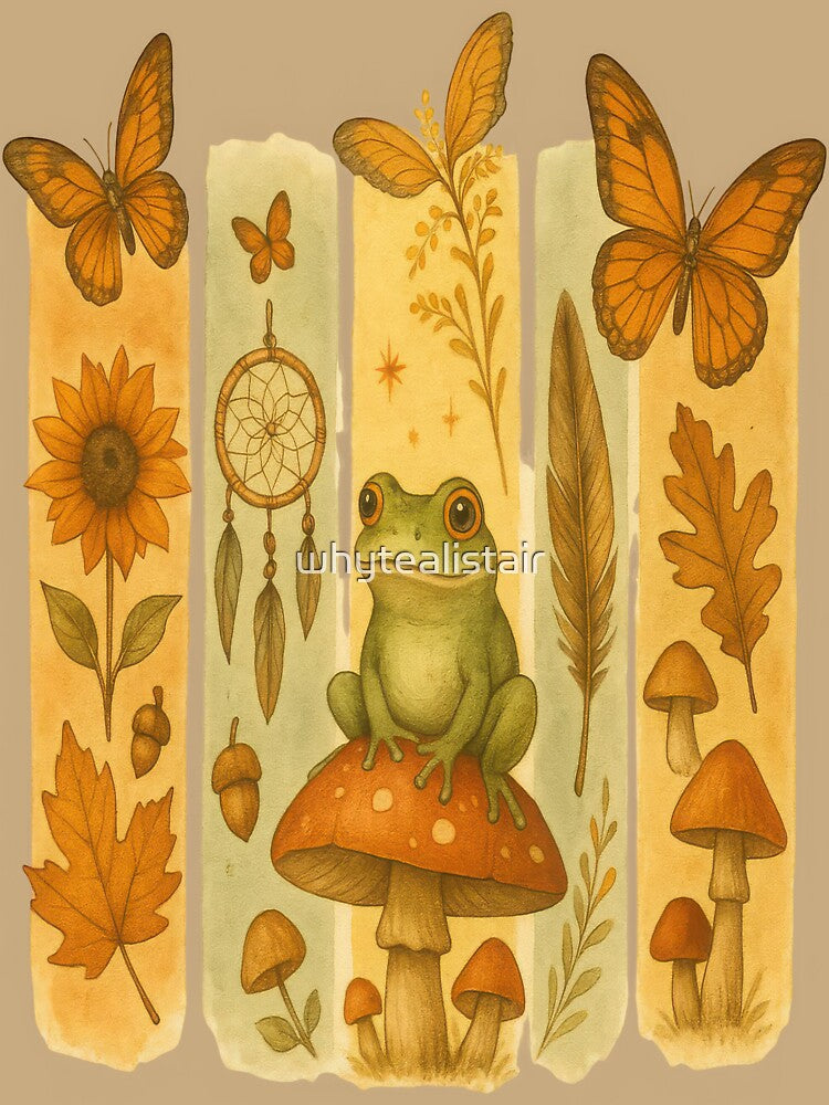 Botanical floral boho butterflies with frog by whytealistair