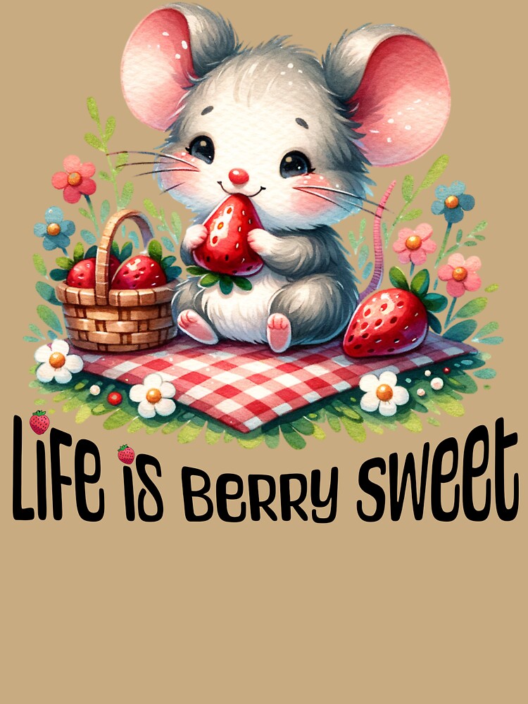 Cute Strawberry Mouse Cottagecore Picnic Design by Sachie's Studio