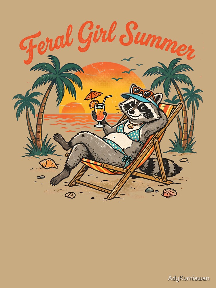 Feral Girl Summer Funny Trash Panda Beach Raccoon by AdyKurniawan