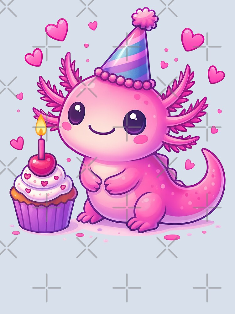 Cute Birthday Axolotl with Cupcake and Party Hat by ArtfulWeave