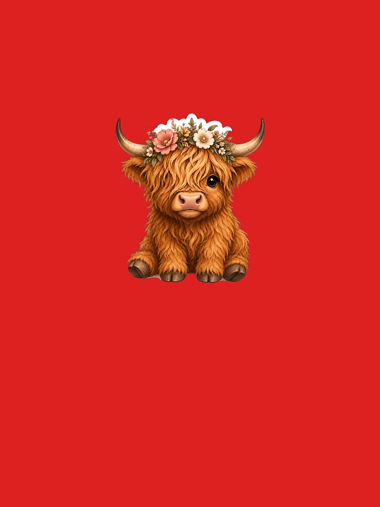 Cute Highland Cow Sticker | Fluffy Cow with Flower Crown | Kawaii Farm Animal Gift by  PixelPop Studio