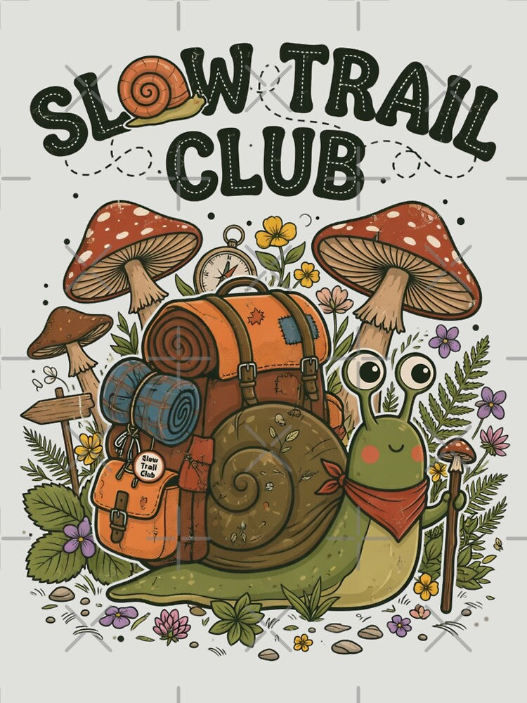 Slow Trail Club Cute Snail Backpacker Vintage Hiking Adventure by CF_VintageDesign