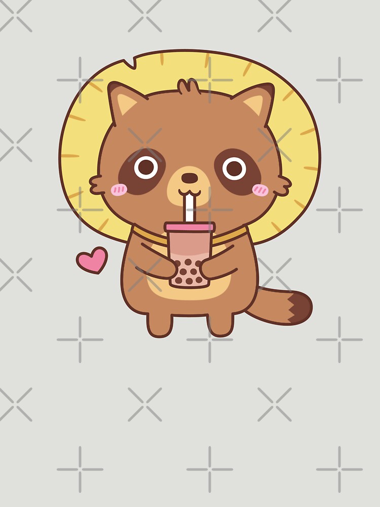Cute Tanuki Raccoon Dog Loves Bubble Tea by rustydoodle