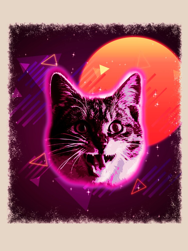 Cat Face Shirt Trippy Rave Disco 80s Neon Retro Kitten Tee by cgocgy