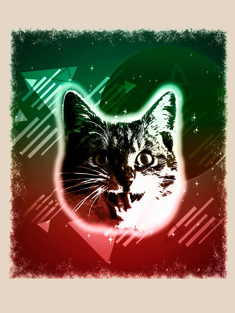 Crazy Cat Shirt Trippy Neon Rave 80s Disco Retro Kitten Tee by cgocgy