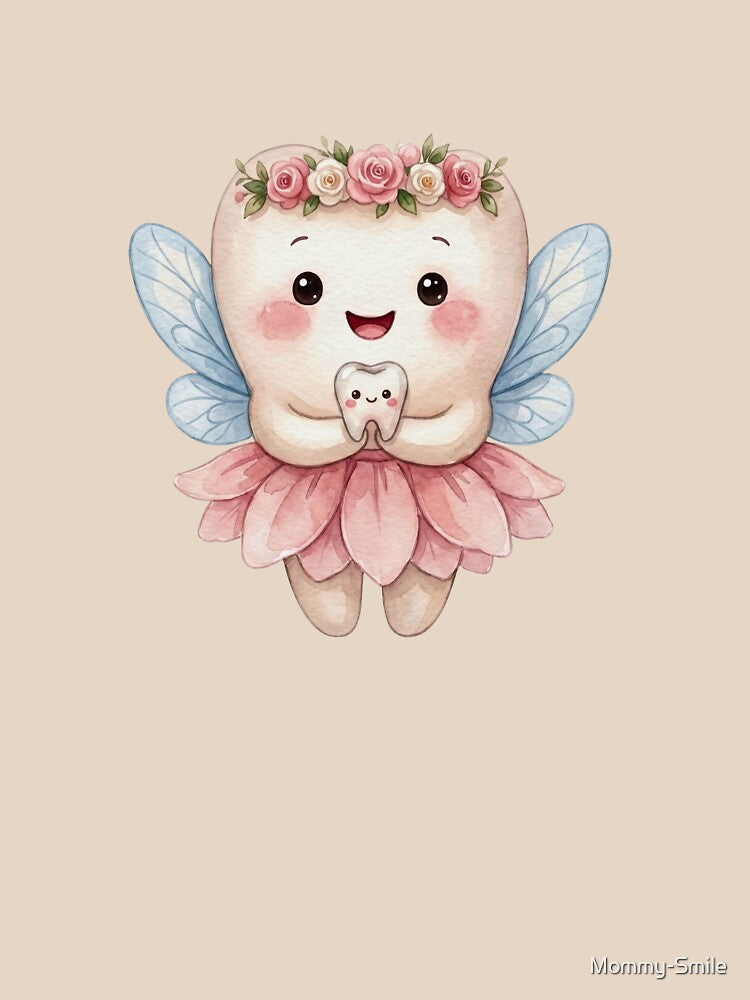 Cute Tooth Fairy Holding a Kawaii Tooth | Watercolor Fairy Tooth by Mommy-Smile
