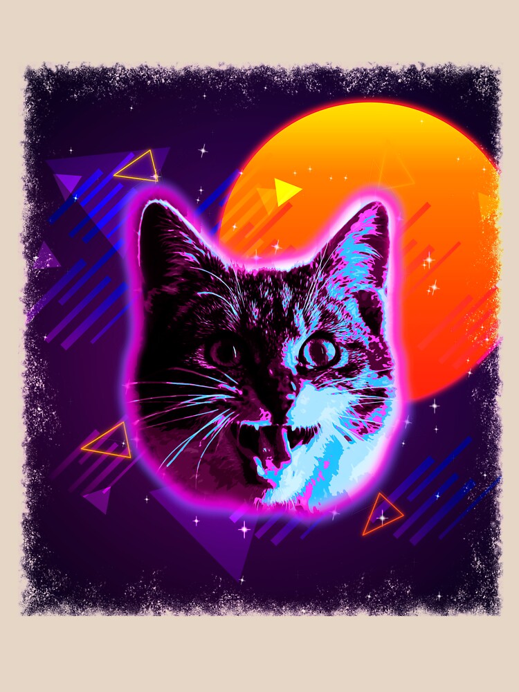 Cat Face Shirt Trippy Rave Disco Neon 80s Vintage Kitty Tee by cgocgy