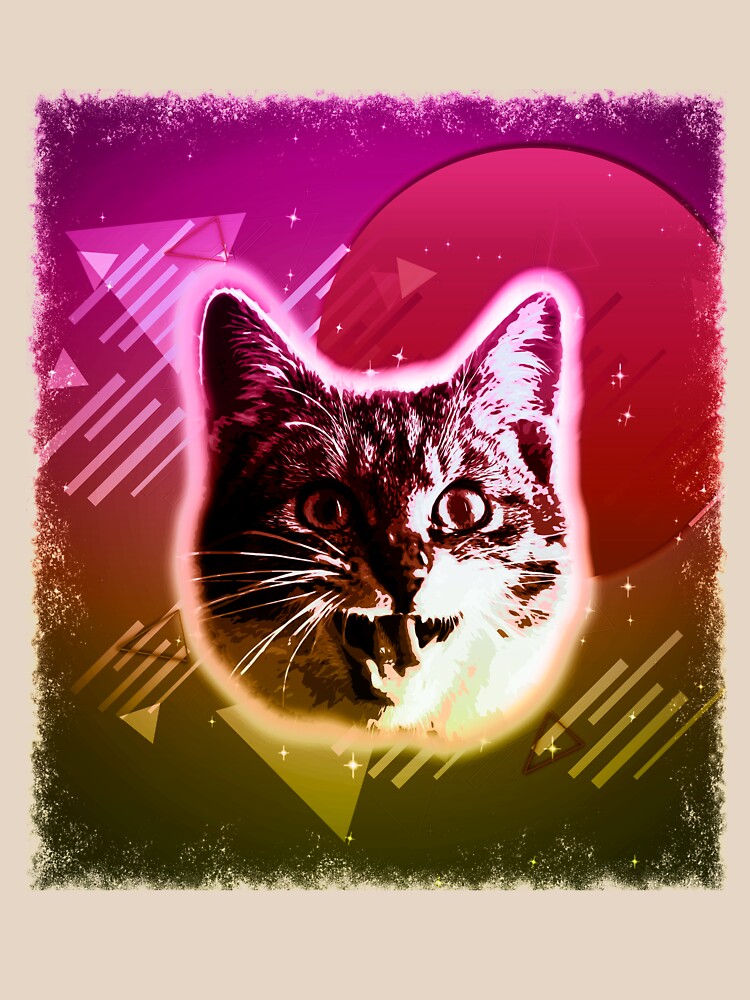 Crazy Cat Shirt Trippy 80s Rave Neon Disco Vintage Kitty Tee by cgocgy