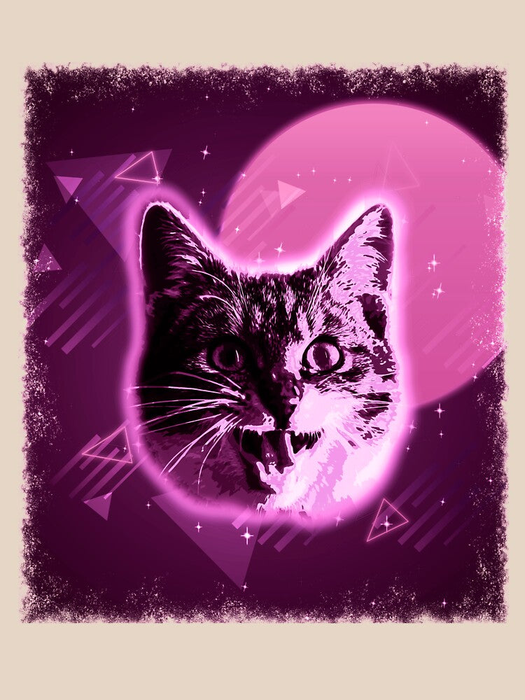 Crazy Cat Shirt Trippy Disco Rave Neon 80s Retro Kitten Tee by cgocgy