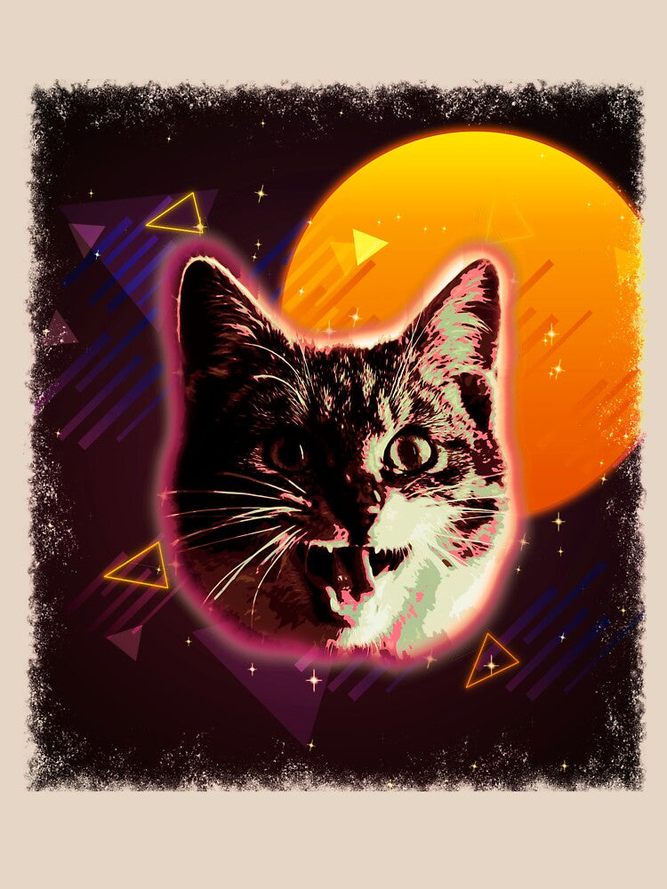 Crazy Cat Shirt Trippy Rave Neon 80s Disco Retro Kitten Tee by cgocgy