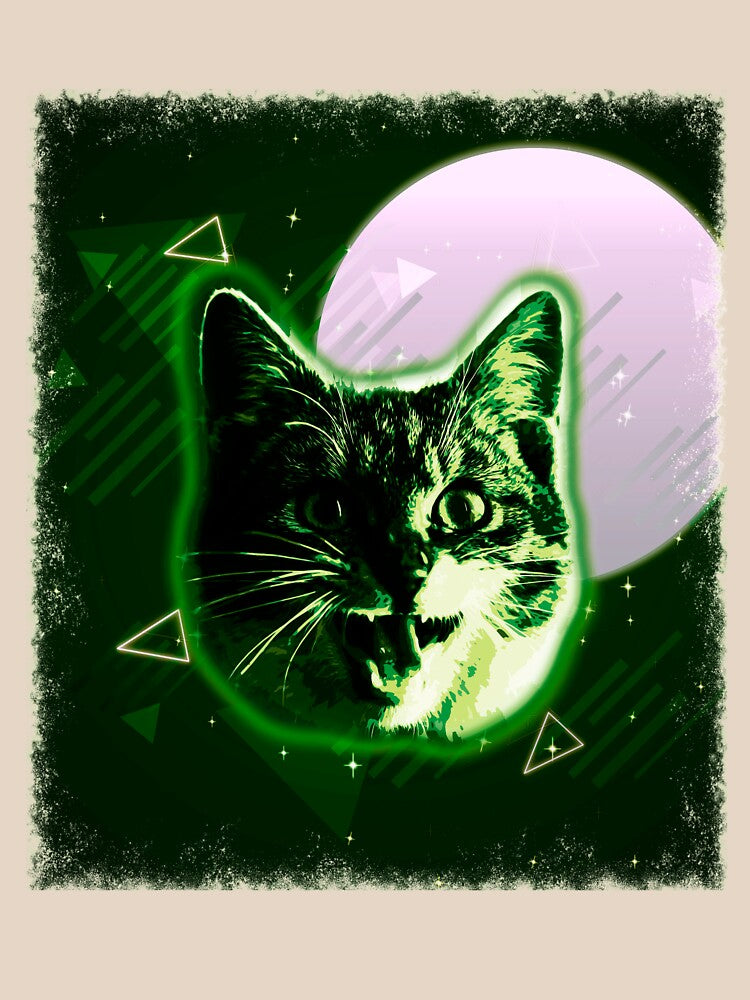 Crazy Cat Shirt Trippy 80s Rave Neon Disco Retro Kitten Tee by cgocgy