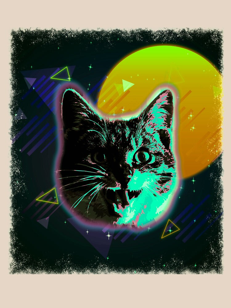 Cat Face Shirt Trippy Rave Disco 80s Neon Vintage Kitty Tee by cgocgy