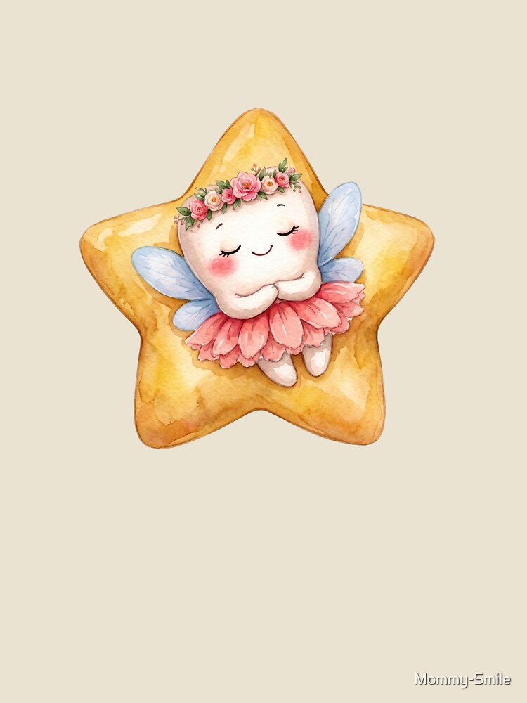 Cute Tooth Fairy Sleeping on a Star | Watercolor Fairy Tooth by Mommy-Smile