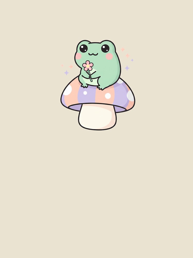Pastel Kawaii Frog on Mushroom, Cute Frog Sticker by BloodMoonDesigns