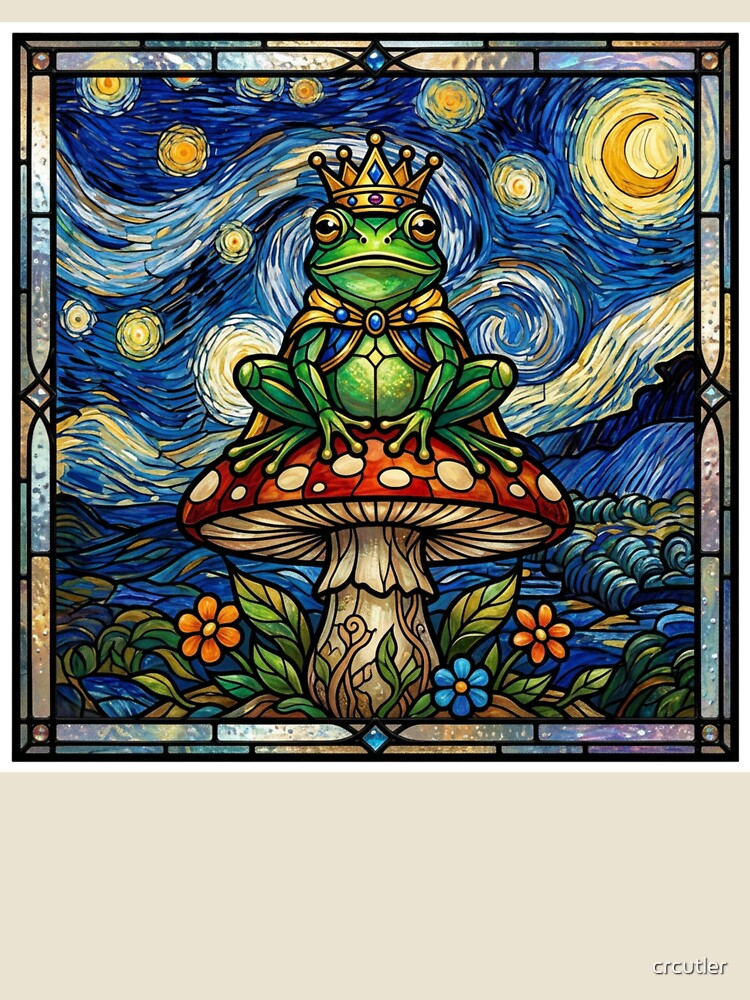Van Gogh Stained Glass Frog Prince on Mushroom by crcutler