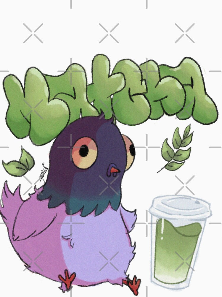 Cute Pigeon Drinking Matcha Green Tea by dreadoodle36