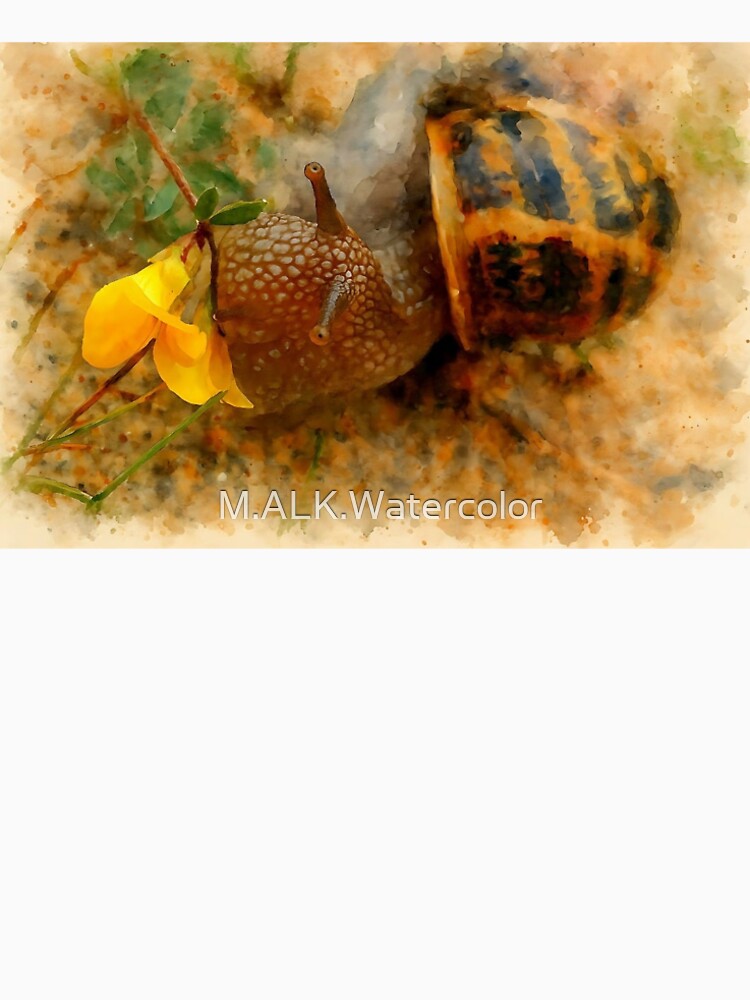Watercolor Snail & Yellow Flower – Delicate Garden Macro Art by M.A.L.K by M.ALK.Watercolor