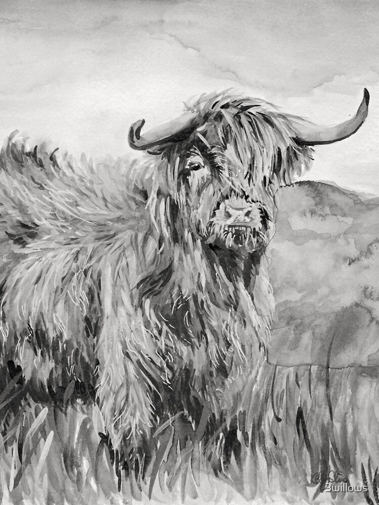 Highland Cow (Black & White) by 3willows