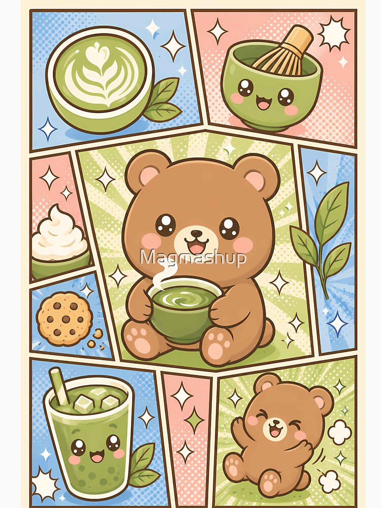 Kawaii Bear Matcha Tea Pop Panels by Magmashup