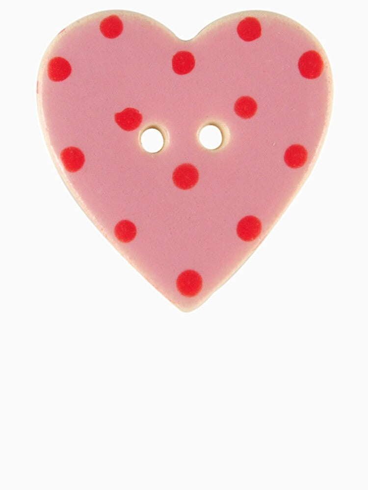 pink red polka dot heart button by teethfairy