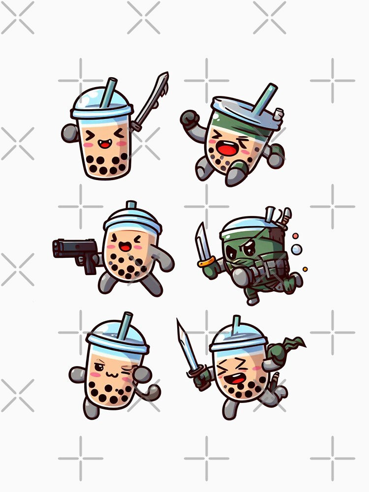 bubble tea war tapioca fighting with each other for stickers by SaraDatCool