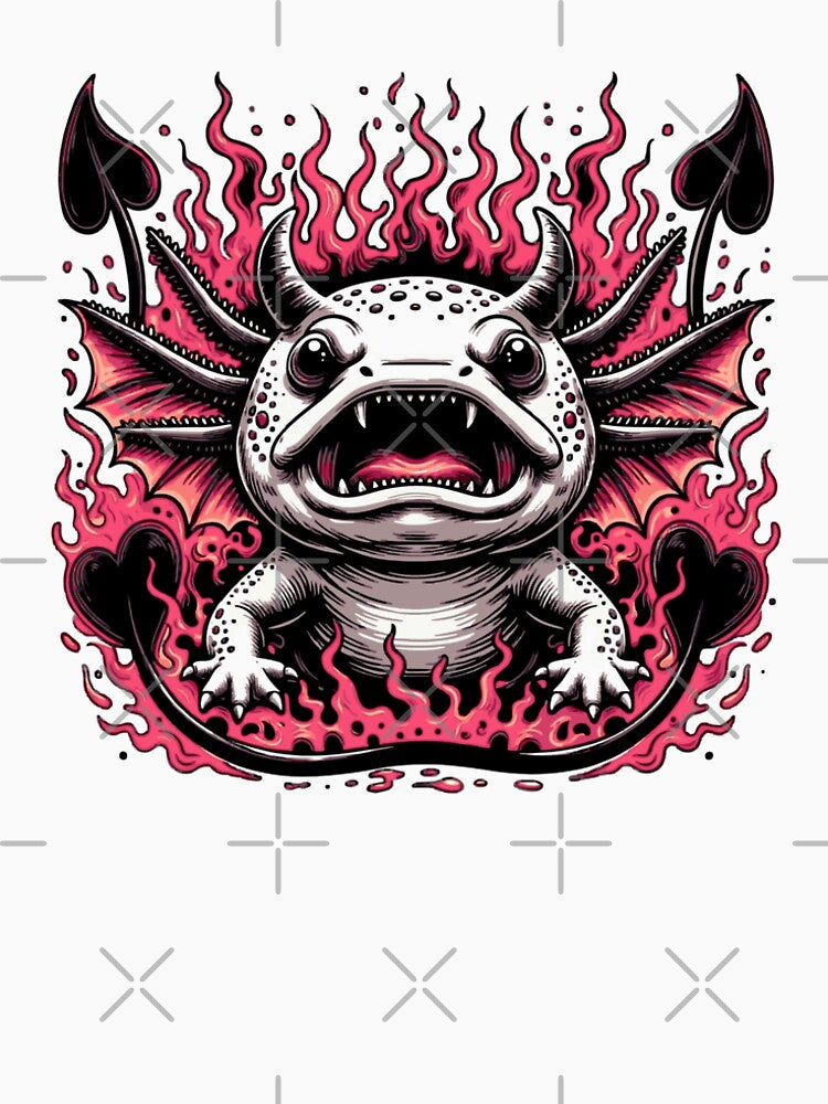 Demonic Fiery Axolotl Monster with Horns and Pink Flames by BabeBuddiesArt