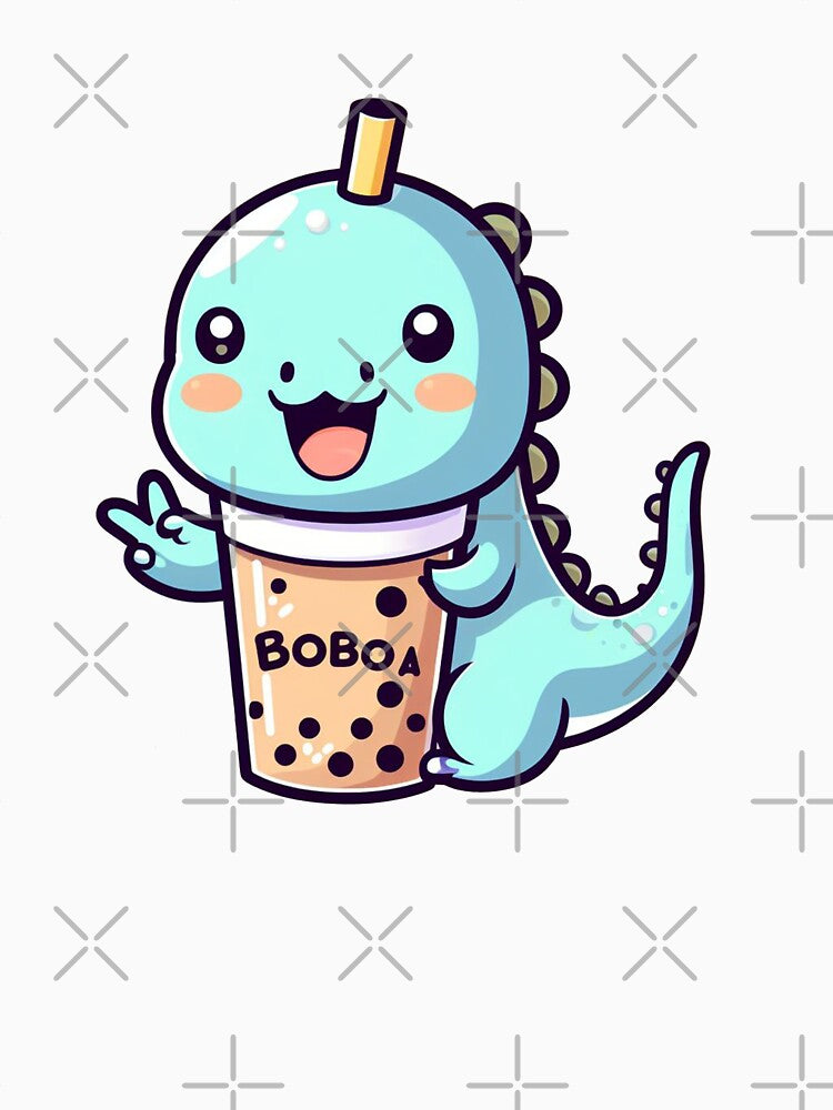 Blue dinosaur as a bubble tea cup for stickers by SaraDatCool