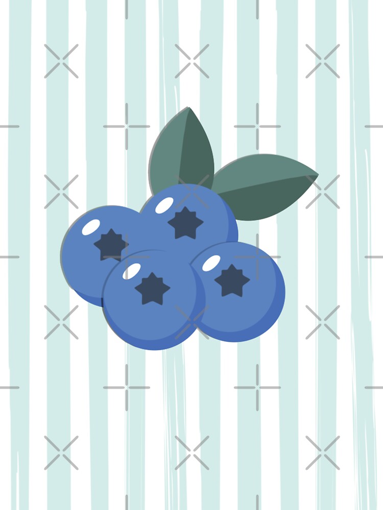 Retro Blueberries on Mint Stripes – Cute Fruit Illustration, Minimalist Blueberries Art Print by milesofmood