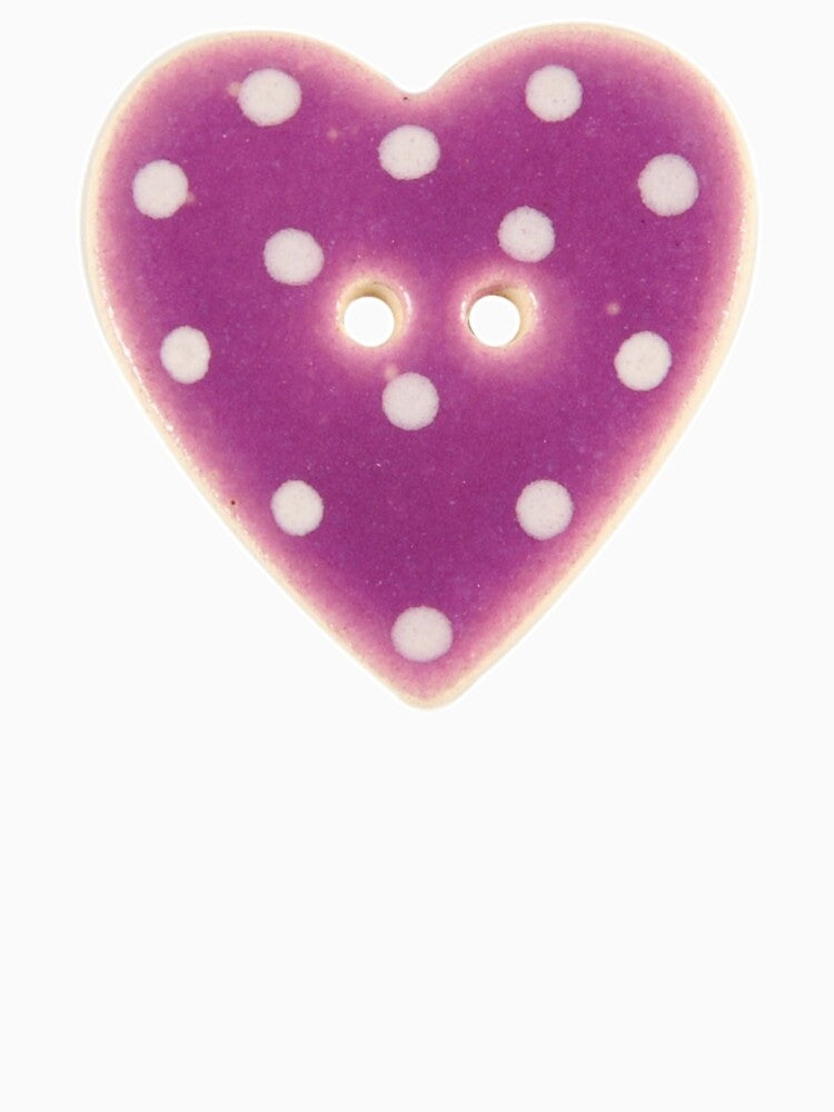 purple polka dot heart button by teethfairy